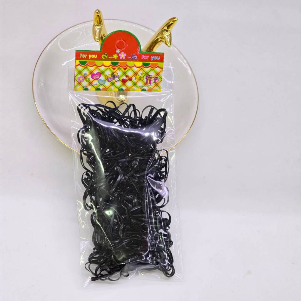 ยางรัดผม หนังยาง สีดำ  หนังยางมัดผมเด็ก น้ำหนักโดยประมาณ  20g.