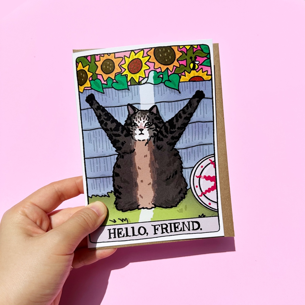 การ์ดอวยพร แมวน่ารัก ส่งความคิดถึง พร้อมซอง Hello Friend Funny Cat Card | Cute Cat Hello Card, cat miss you card