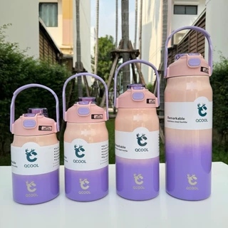 QCOOL กระบอกน้ำพกพาเก็บอุณหภูมิ SUS316 ขนาดใหญ่ 1000/1200/1500/1800ml สีทูโทนแฟชั่น ใช้งานได้ 2 แบบ ดูดและยกดื่ม QC-8101