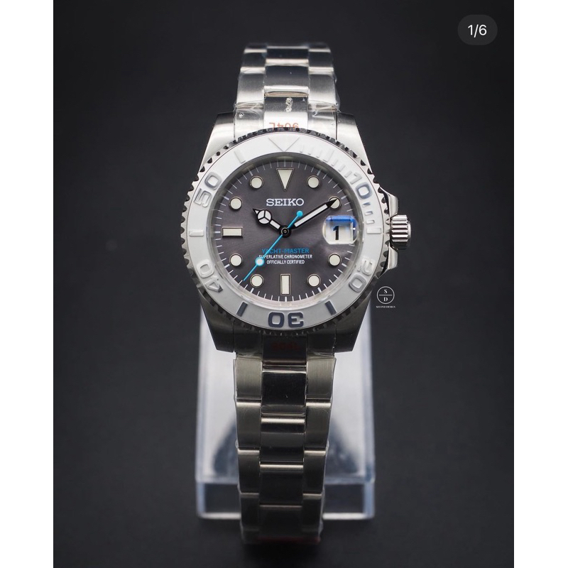 Seiko Mod Silver Yacht Master with Blue Hand V.2 (Yacht Edtion)