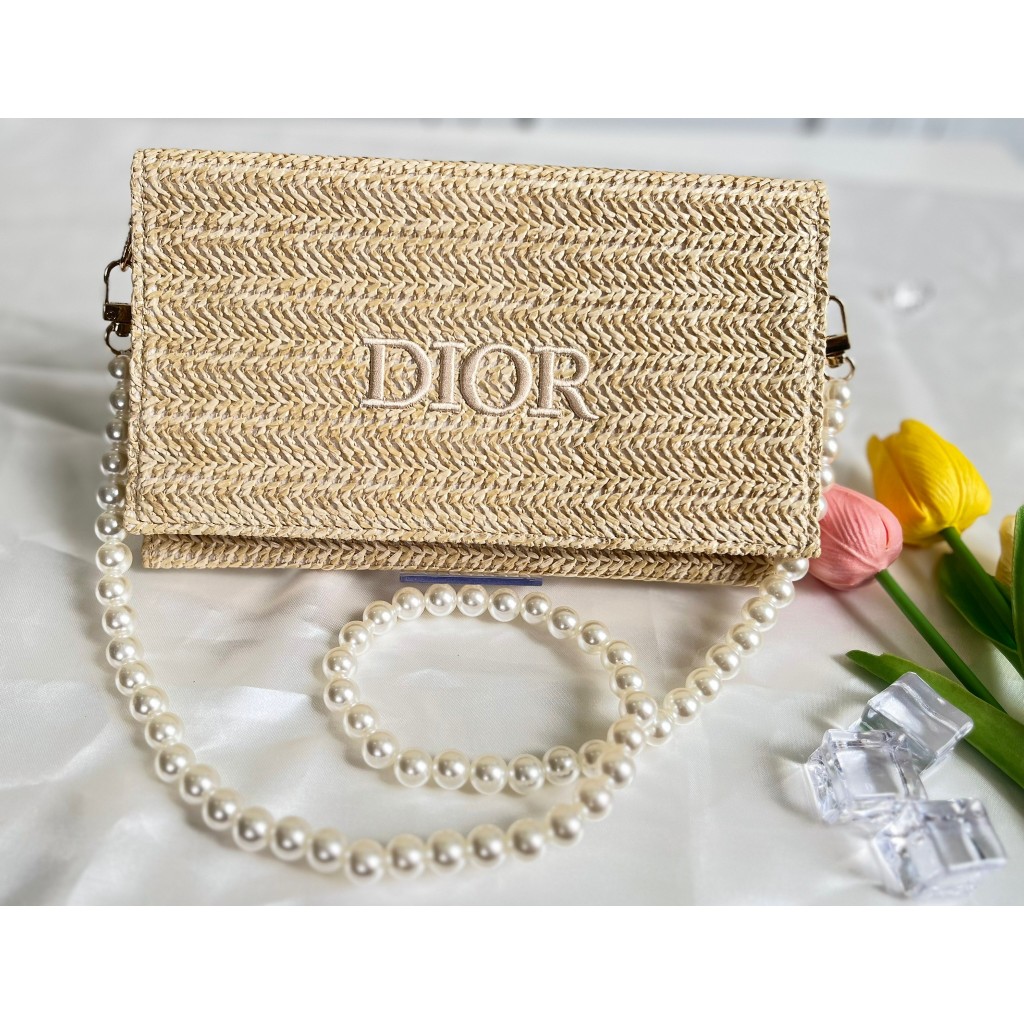 กระเป๋าสานแบรนด์ Dior New! Christian Dior Clutch Pouch with Pearl Strap