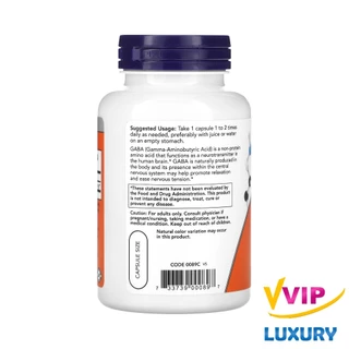exp.07/2029 กาบา NOW Foods GABA 750 mg 100 Veg Capsules