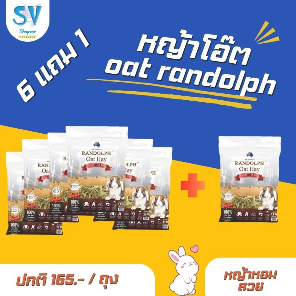 Randolph Oat hay หญ้าโอ๊ตพรีเมี่ยม 500 กรัม โปร 6 แถม 1 ถุง