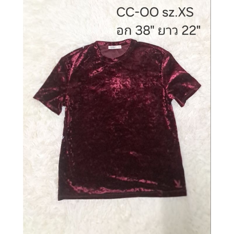 เสื้อยืด CC-OO sz.XS สีแดงเลือดหมู ผ้ากำมะหยี่