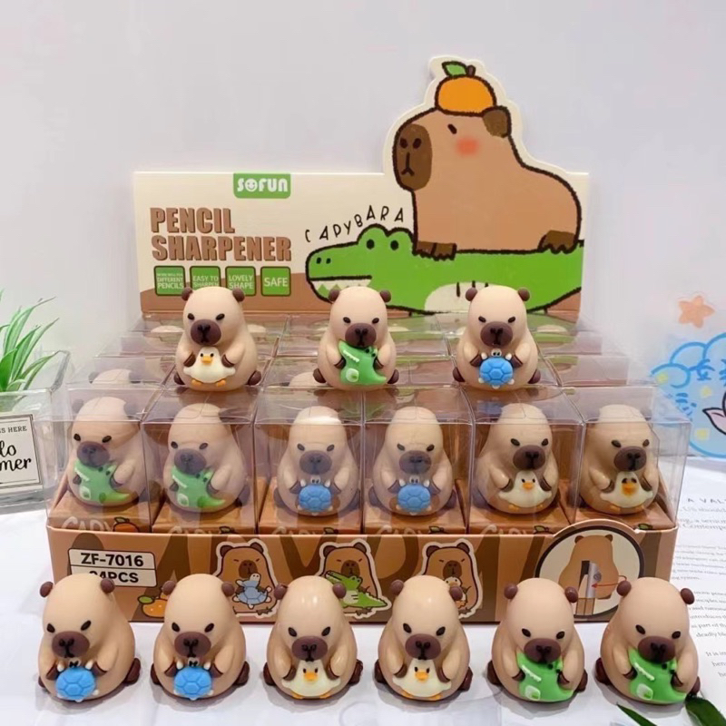 กบเหลาดินสอเป็นตัวแบบ1รูลายLabubu-capybara และลายซาริโอลายน่ารักแบบยกกล่องบูบู๊24อันซาริโอ16อัน