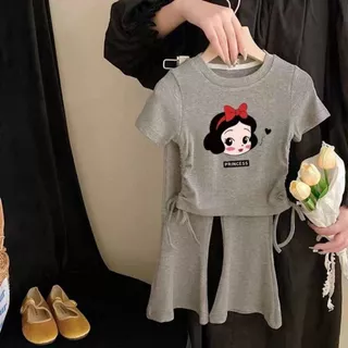 Beryl kids🌸ชุดเซ็ทเด็กผู้หญิงแฟชั่น🎀เสื้อแขนสั้นกางเกงขาม้า ขาบาน แบบบาง สองชิ้น กีฬา สไตล์เกาหลี ฤดูร้อน