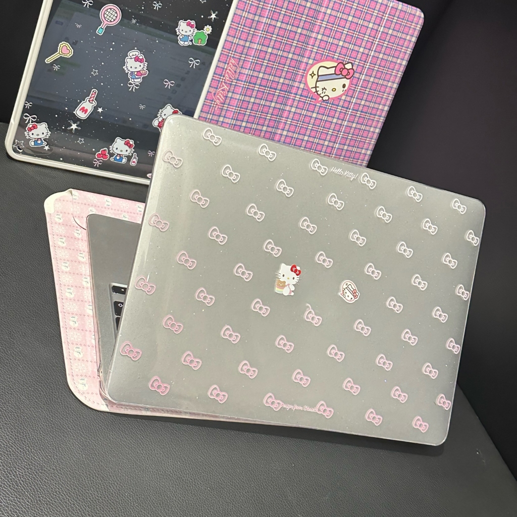 Shesell พร้อมส่ง✨เคส macbook(Glitter)hello kitty Ribbon Air13 Pro13 เคสสำหรับแมคบุ๊คใส A3241 A2681