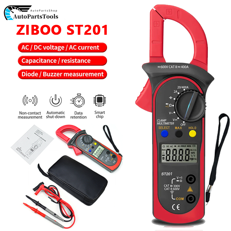 ST201 มัลติมิเตอร์แบบดิจิตอล Ohm Resistance Tester AC DC Clamp Meter โวลต์มิเตอร์ เครื่องทดสอบทรานซิสเตอร์ Non-con