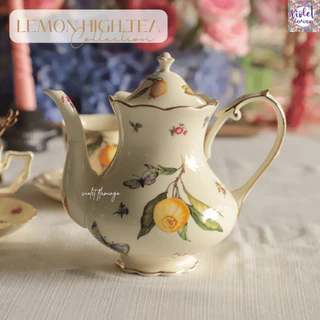 Violet Flamingo ชุดน้ำชาลายเลมอนและดอกไม้ สีครีม รุ่น Lemon High Tea Set ในชุดมีกาน้ำชาและแก้วจานรอง 2 ชุด