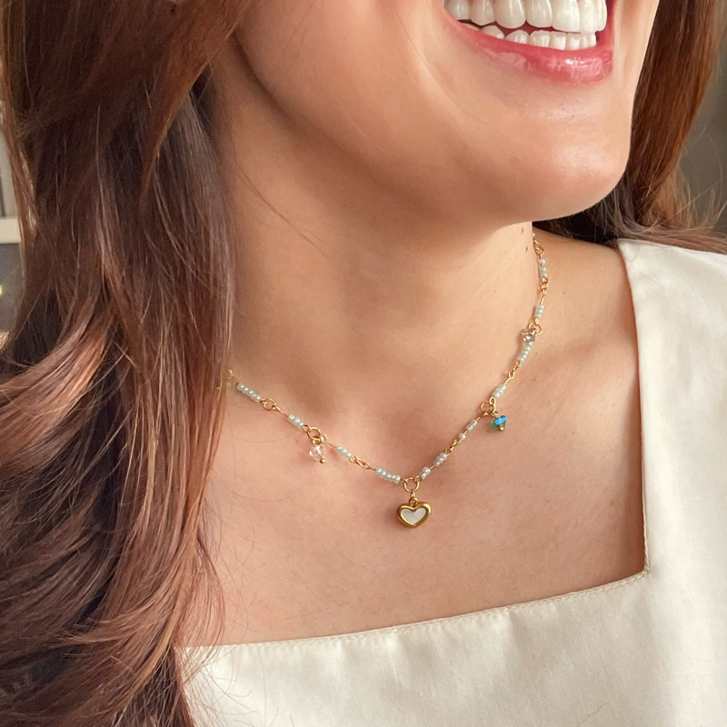 (พร้อมส่ง) TMT Jolly Seafoam Heart สร้อยคอ จี้หัวใจ ลูกปัดเขียว