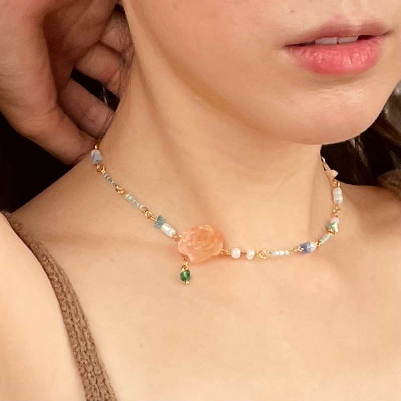 (พร้อมส่ง) TMT Charlotte’s Rosie Necklace สร้อยคอ handmade จี้ดอกไม้ อะไหล่ทอง