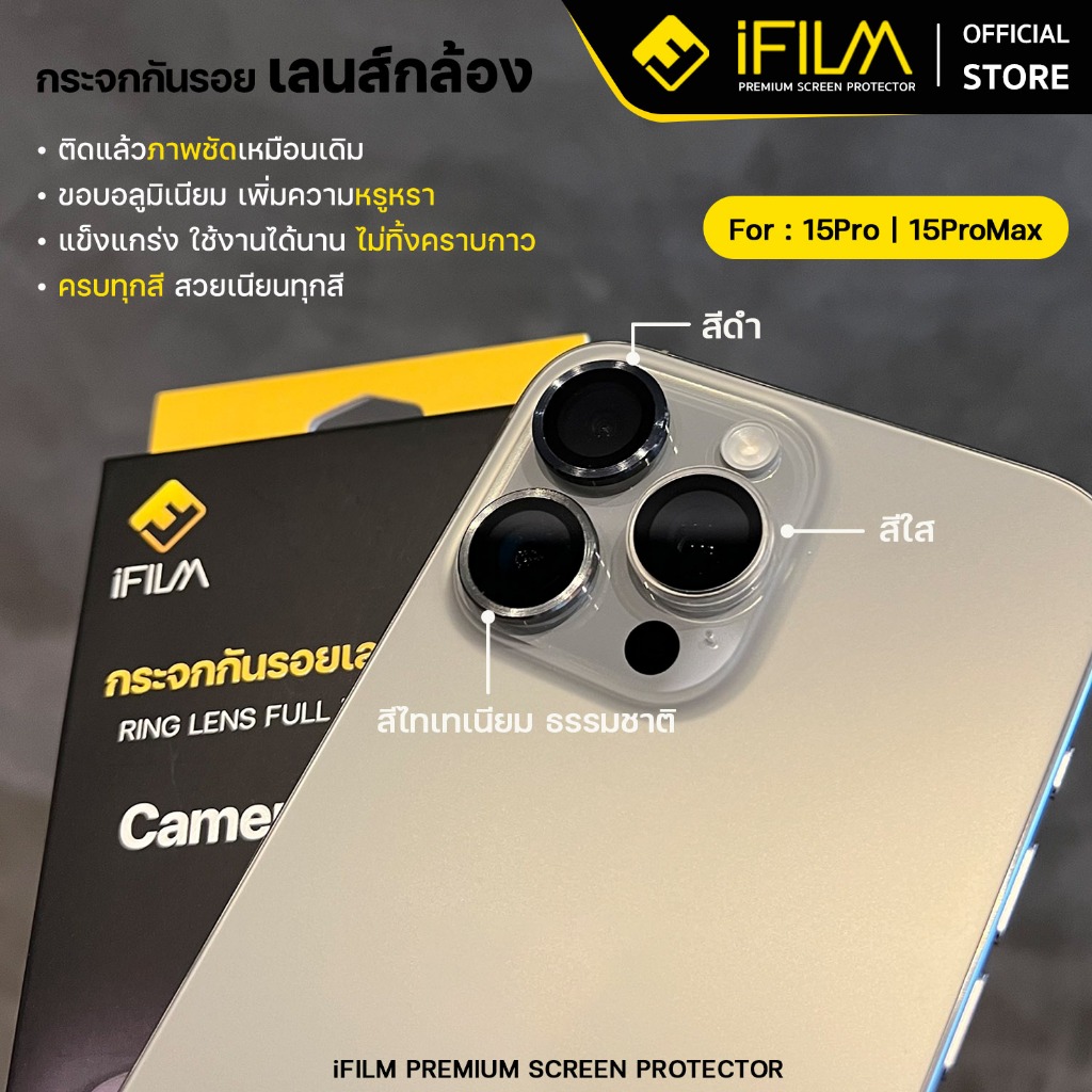 iFilm ฟิล์ม เลนส์กล้อง วงสีๆ For iPhone 16 Pro Max 16Plus 16e iPhone15 ProMax 15Plus FilmLens ฟิล์มกระจก ไอโฟน ไทเทเนียม - รูปที่ 3