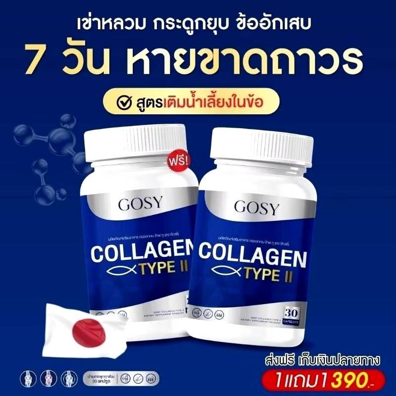 1 แถม 1 ผลิตภัณฑ์เสริมอาหาร โกซี่ คอลลาเจนไทพ์ทู บำรุงกระดูกข้อเข่าอักเสบ (1 กระปุกมี 30 แคปซูล)