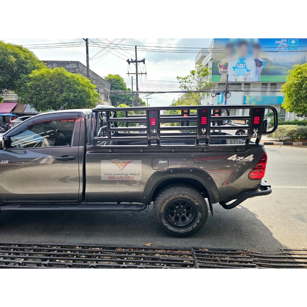 คอกรถกระบะแนวออฟโรด สำหรับรถกระบะช่วงยาว / แคป / 4 ประตู volcano cage รั้วกระบะแบบเหล็กดำ มีสำหรับรถ