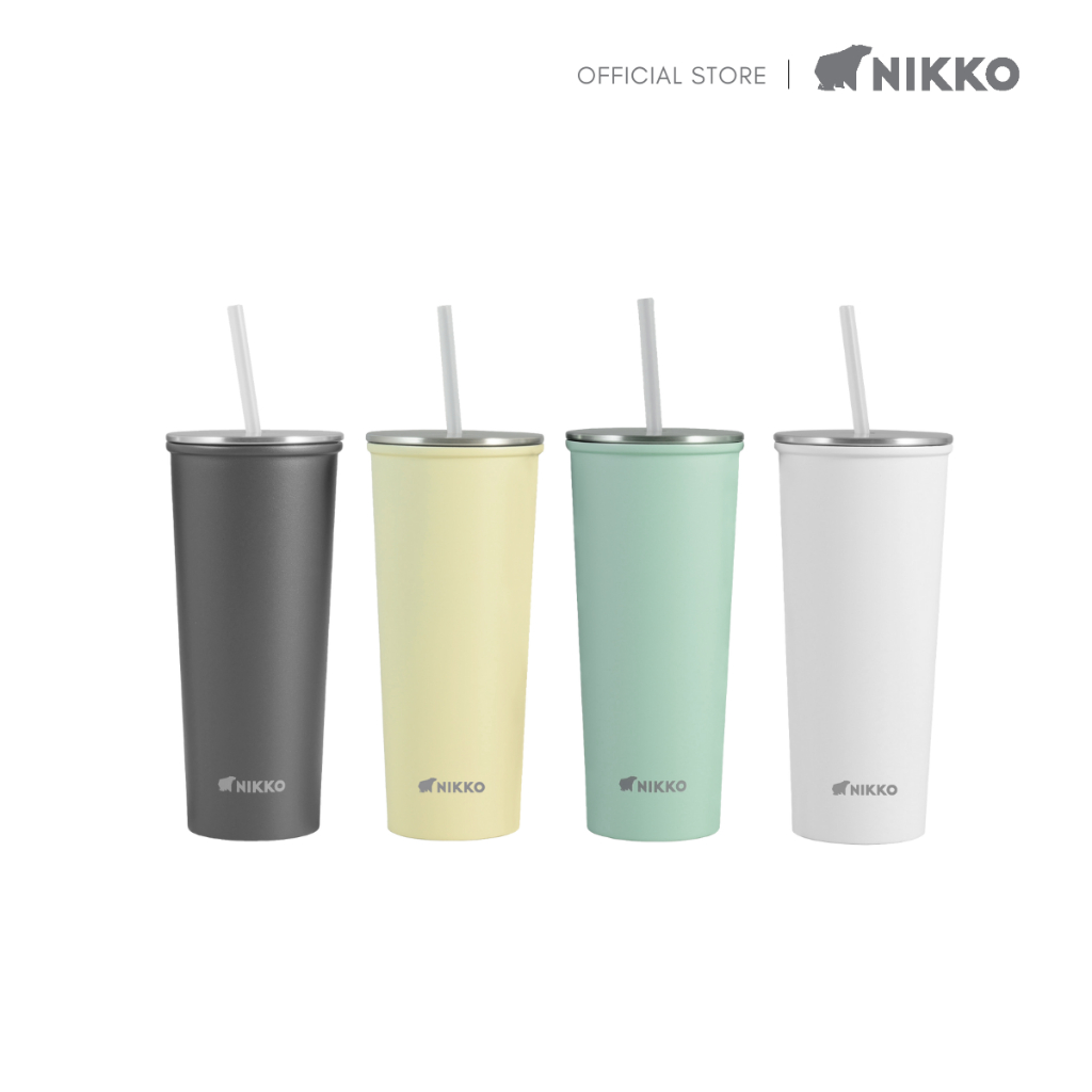 NIKKO แก้วน้ำสเตนเลส พร้อมหลอด 0.63 ลิตร (NK-TW- BK063)