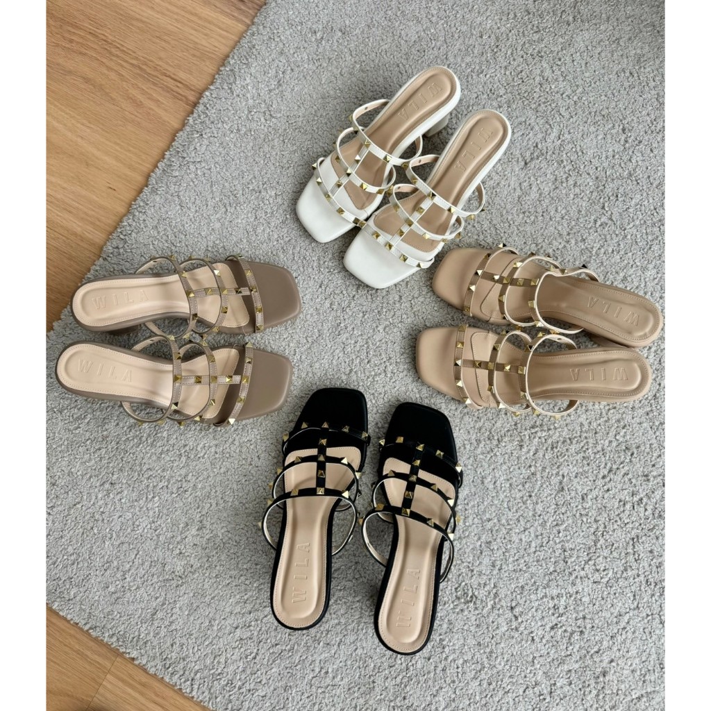 [📢แจกโค้ดลดในไลฟ์]25twentyfives - ( PR ) รองเท้าส้นสูงแต่งหมุด สูง2.5นิ้ว wila shoes