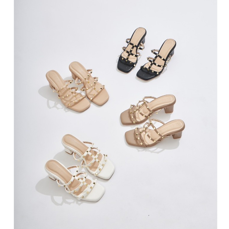 [📢แจกโค้ดลดในไลฟ์]25twentyfives - ( PR ) รองเท้าส้นสูงแต่งหมุด สูง2.5นิ้ว wila shoes