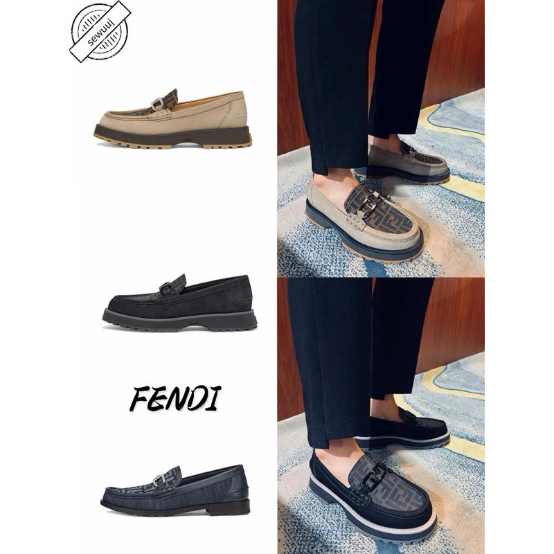 รองเท้าโลฟเฟอร์เรียบง่ายหนังแท้ FENDI ของแท้