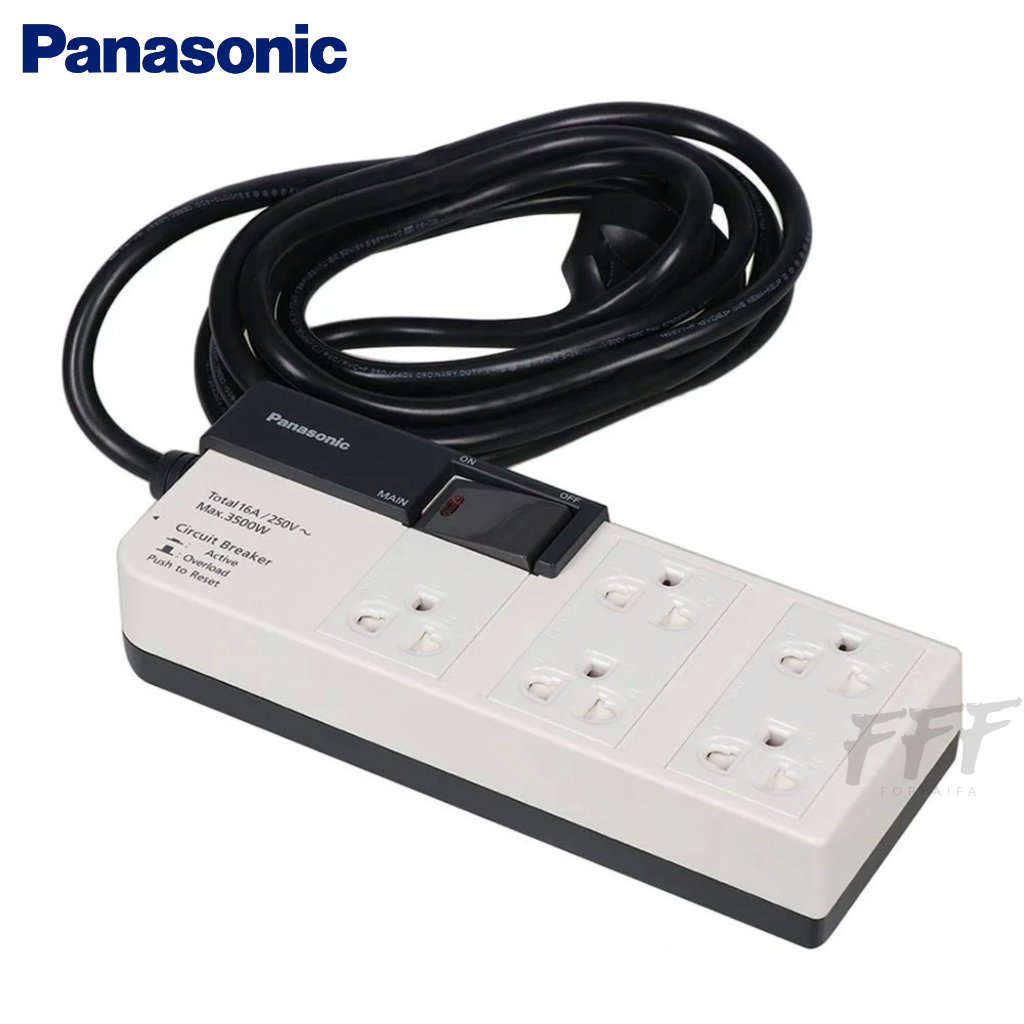PANASONIC รางปลั๊กไฟ 5 ช่อง 1 สวิตซ์ รุ่น WCHG 28352 ปลั๊กไฟ ปลั๊กพ่วง ปลั๊กมาตรฐาน มอก. ยาว 3 เมตร