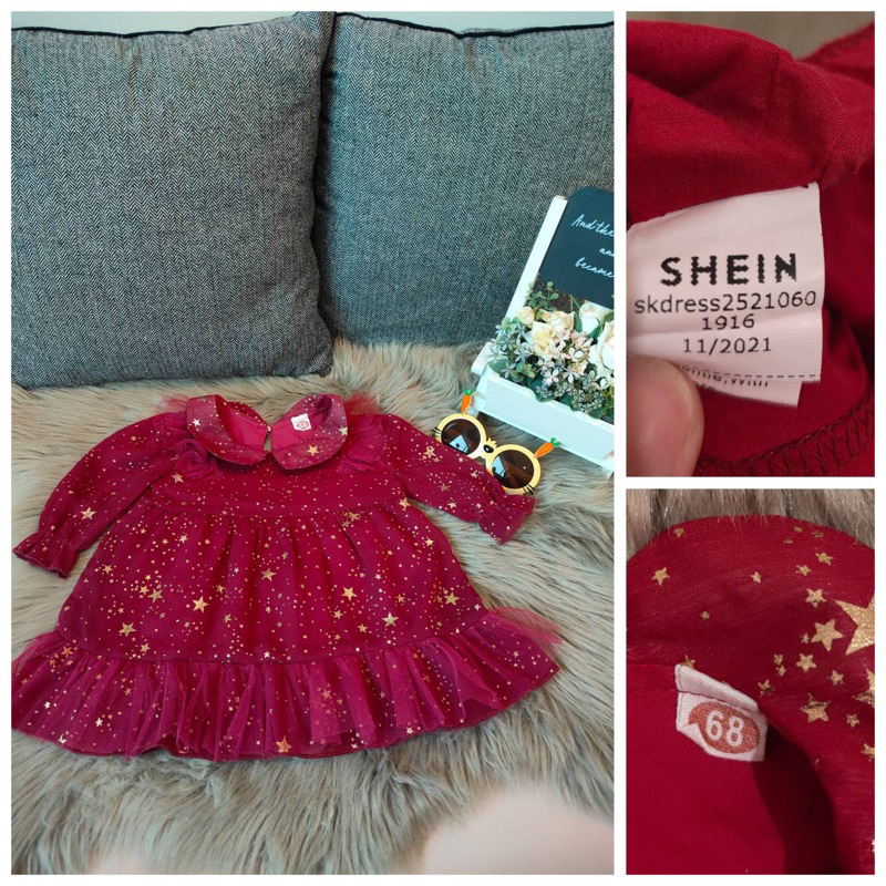 Dress สีแดง แบรนด์ Shien / Size 68 cm
