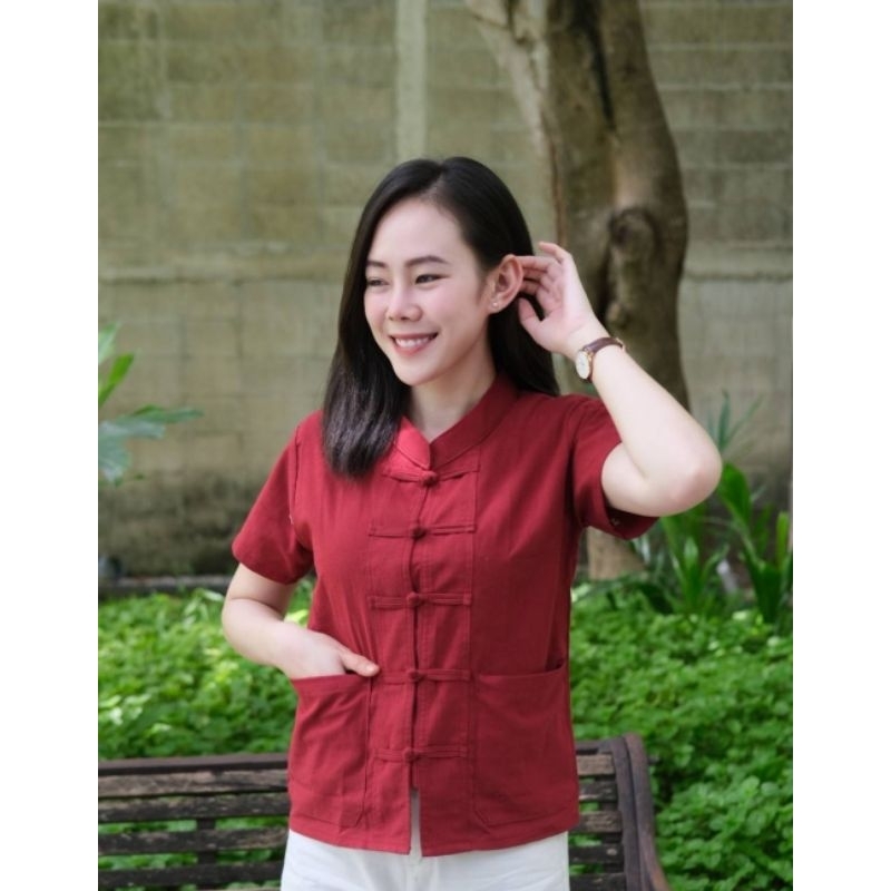เสื้อผ้าฝ้ายคอจีนกระดุมขอด รุ่นมีกระเป๋า