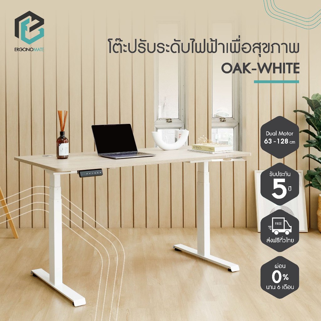 ERGONOMATE โต๊ะปรับระดับเพื่อสุขภาพ ระบบไฟฟ้ามอเตอร์คู่ ปรับความสูง 63-128 ซม.