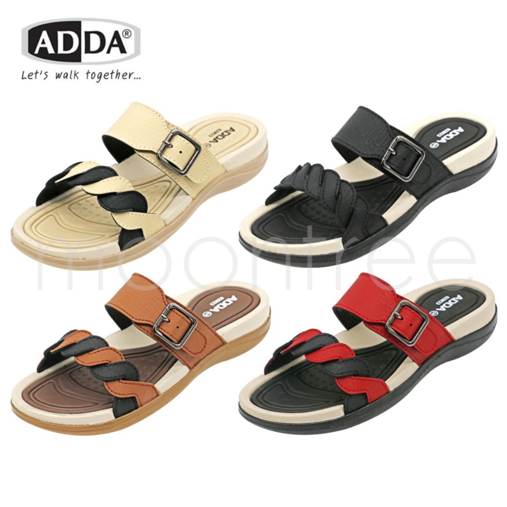 ADDA 62M23 รองเท้าแตะลำลอง รองเท้าผู้หญิง ทรง พื้นนุ่ม ไม่ลื่น ไซส์ 4-7 ดำ ครีม น้ำตาล แดง Moontree