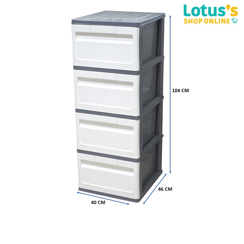 โลตัส ตู้ลิ้นชัก DIY ทรงสูงสีเทาขาว 4 ชั้น ขนาด 40x46x104 ซม. LOTUSS DRAWER SLIM GRAY-WHITE 4 TIERS