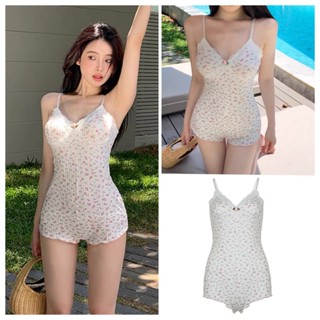 🎀จัดส่งจากกรุงเทพ🎀ชุดเพลย์สูท คอวี แขนกุด ลายดอกไม้ เซ็กซี่ …