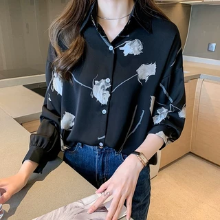 berry pink เสื้อชีฟองแขนยาวพิมพ์ลายดอกไม้เสื้อแขนยาวทรงหลวมพลัสไซส์เหมาะสำหรับมุสลิม