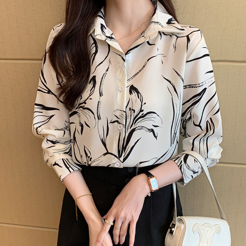 berry pinkเสื้อเชิ้ตผู้หญิงพิมพ์ลายคอปกเสื้อเบลาส์แฟชั่นเนื้อผ้าดี มาใหม่ใส่สบาย ไม่ร้อน ชุดใส่ทำงาน
