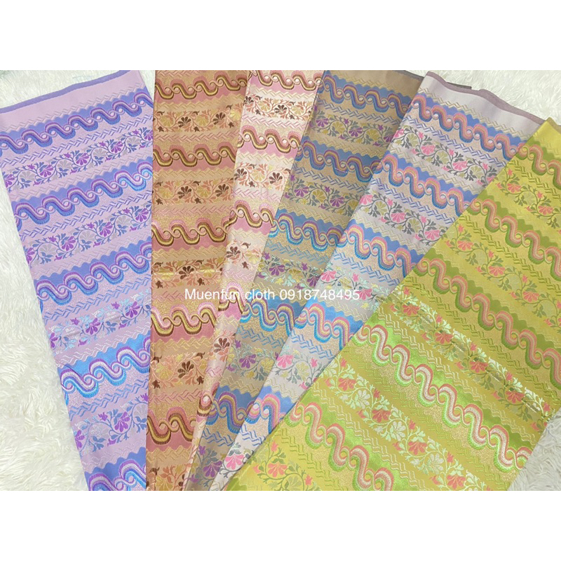 ผ้าถุงพม่าสีสวย ผ้าไหมประดิษฐ์ ลายลุนตยา ผ้าทอลายพม่า งานทอลายสีสวย