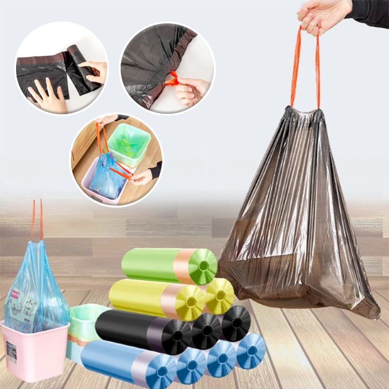 ถุงขยะพกพา แบบม้วน ถุงพลาสติก จำนวน1ม้วน Drawstring garbage bag #EL09