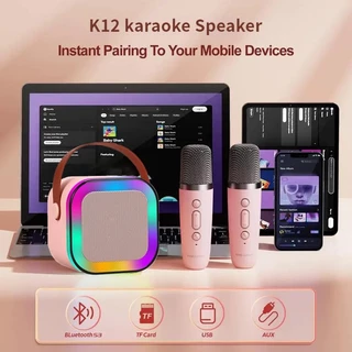 แบบพกพา Mini K12 ลำโพงบลูทูธไมโครโฟนของแท้ RGB ไมโครโฟนคู่ แบบพกพา ร้องคาราโอเกะไร้สายกลางแจ้งขนาดเล็ก