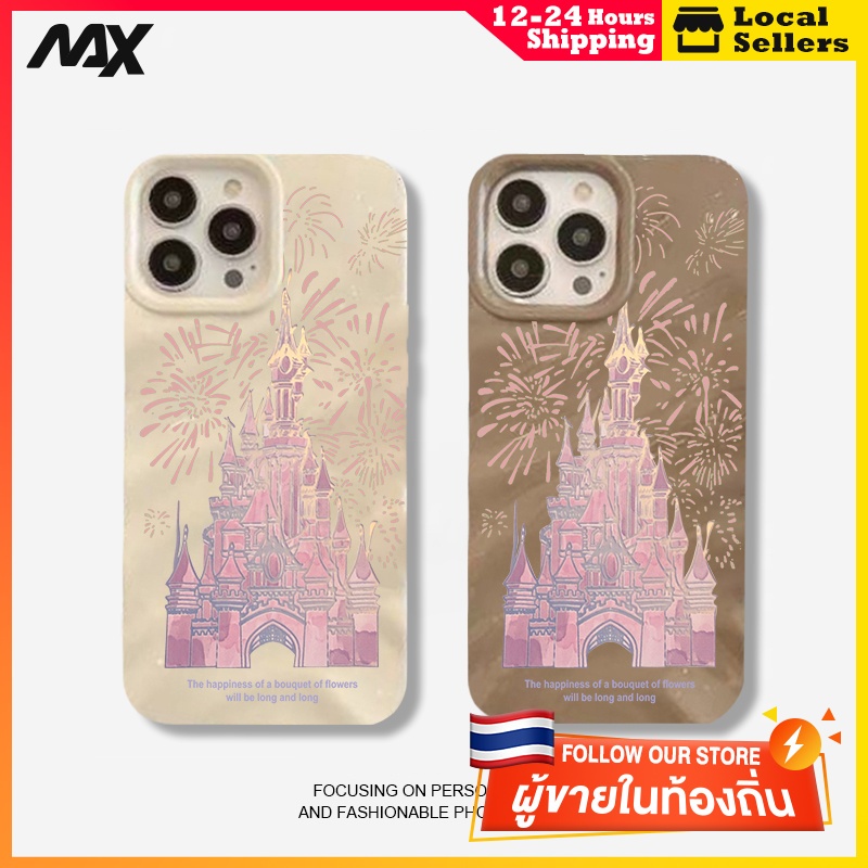 ส่งจากไทยเคส iphone 7P 8P 11 13 14 Pro Max กล้องป้องกันมิตรกับสิ่งแวดล้อมกันกระแทกดอก ปราสาทและดอกไม้ไฟที่งดงาม