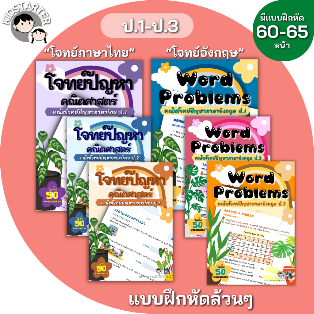 ป.1 2 3 โจทย์คณิตไทย โจทย์ปัญหา คณิตศาสตร์ คณิตคิดเร็ว บวกลบเลข บวกลบคูณหาร แบบฝึกหัด เด็ก แบบฝึกหัด ประถมศึกษา