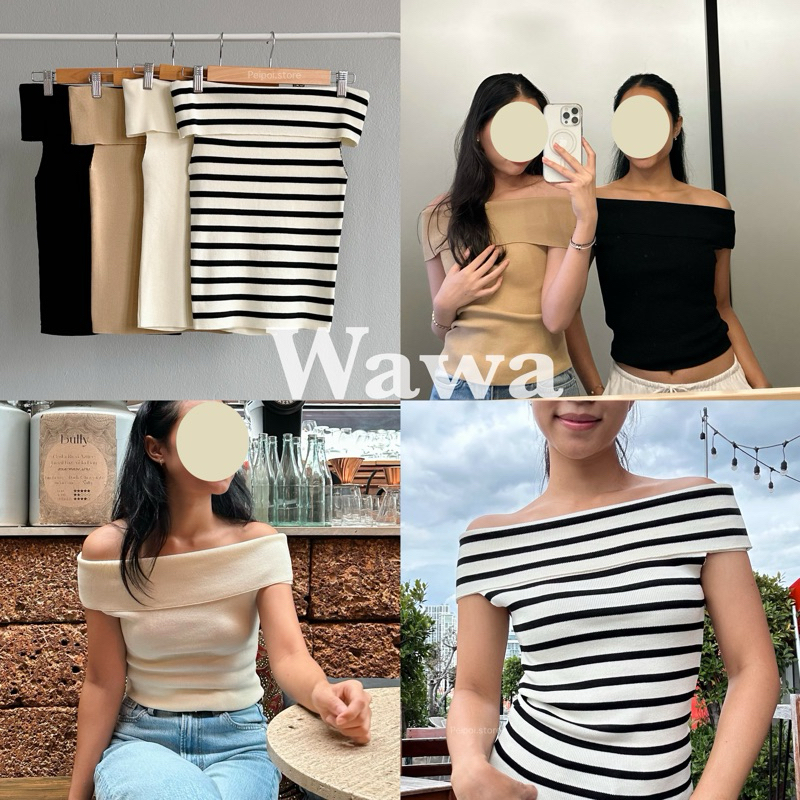 Wawa shoulder top เสื้อปาดไหล่ พร้อมส่ง