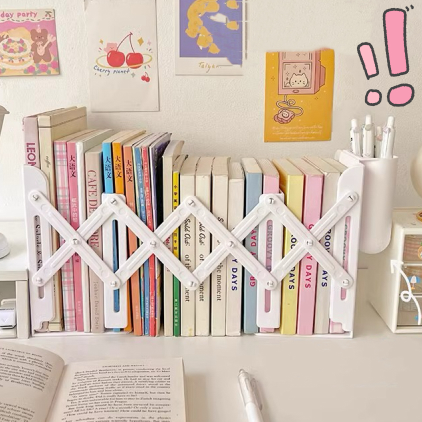 ชั้นหนังสือ ชั้นวางของ ชั้นวางหนังสือ แบบยืดหดได้ พร้อมที่วางปากกา อุปกรณ์เสริม KKHOME