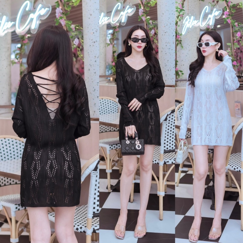 J1003 JiraClothing มินิเดรสไหมพรมแขนยาว