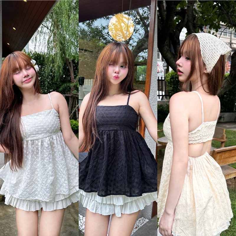 Nusa style เสื้อสายเดี่ยวเปิดหลัง ผ้าปักฉลุ