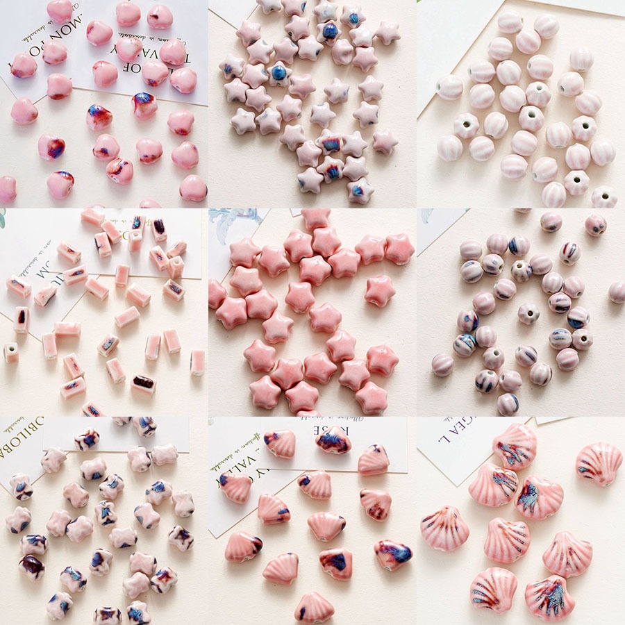 2/5pcs Ceramic jewelry pink large hole loose beads diy material bag hand-woven student girl beads br