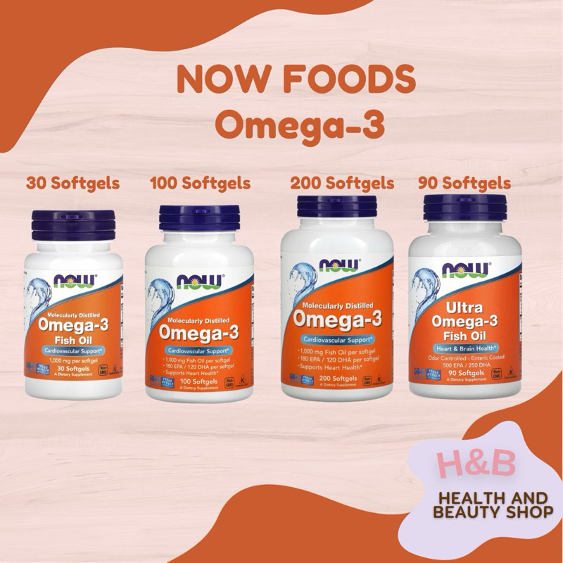 NOW Foods, Omega-3, โอเมก้า 3 180 EPA /120 DHA, 30, 100, 200 เม็ด (Softgels) น้ำมันปลา