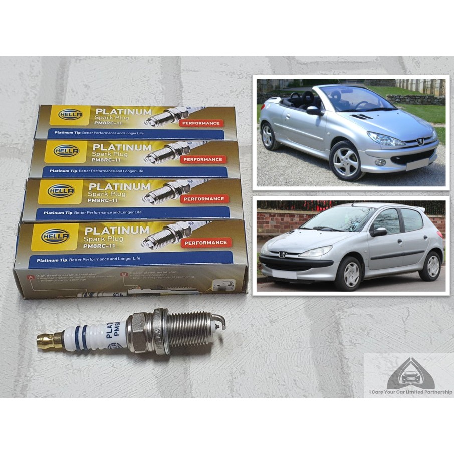 หัวเทียน แพลทตินัม Peugeot 206 ชุด 4 หัว ระยะใช้งาน 60000 กม : Hella PM8RC-11 / PMJ8RC4-8