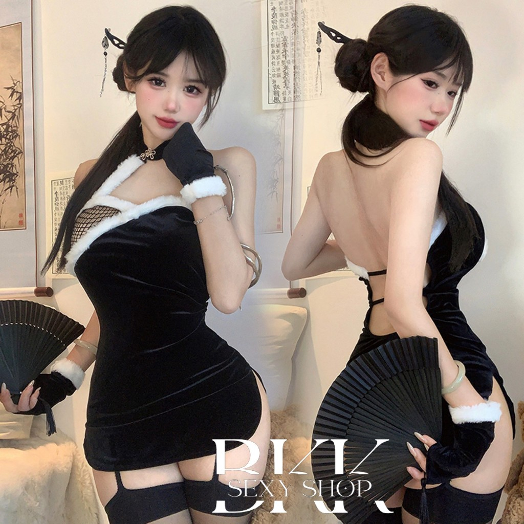 BKK SEXY  ชุดคอสเพลย์ ชุดกี่เพ้า ชุดตรุษจีน 💥 มีไซต์ใหญ่ M-5XL ได้ถึง 100kg. คล้องคอแต่งขนนุ่ม A33