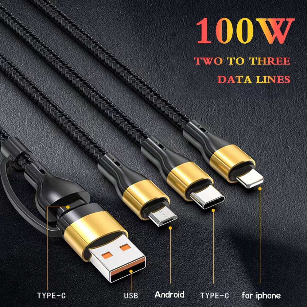 สายชาร์จเร็ว 100W Micro USB Type C 5 in 1 6A