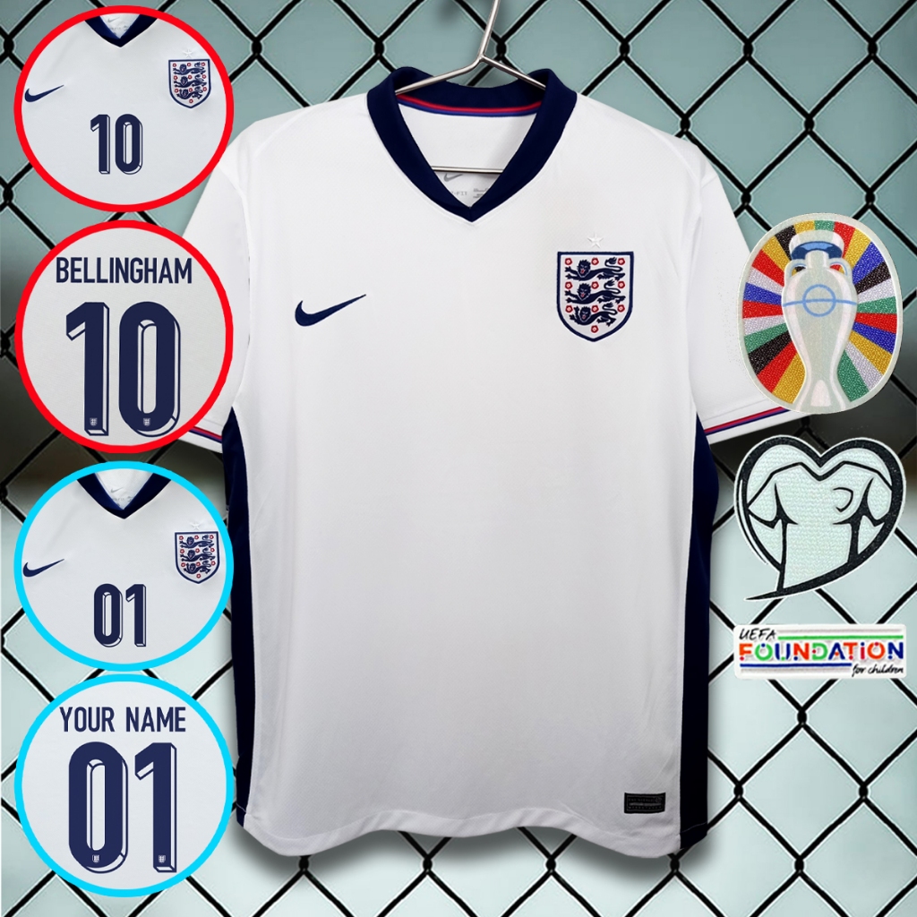 เสื้อฟุตบอลทีมชาติ อังกฤษ / เหย้า ยูโร 2024 #AA0110 เกรดแฟนบอล รับทำชื่อ-เบอร์ ไซส์ XS-4XL
