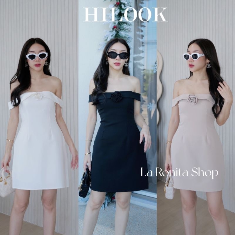 ✨️ราคาดีมากกกก 🔥  HILOOK  เดรสเปิดไหล่มีเข็มกลัดดอกไม้ ตัวนี้เป็นเสื้อผ้าละเอียดผ้านิ่ม ผ้าใส่สบาย ผ