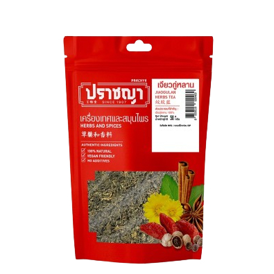 เจียวกู่หลาน แบบใบชา Jiaogulan Herbs Tea 50 กรัม ตรา ปราชญา คัดเกรดยาจีน