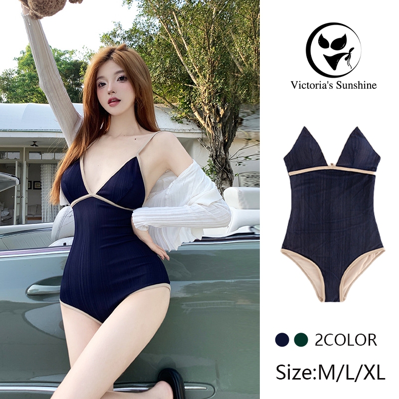Victoria's Sunshine swimsuit ชุดว่ายน้ำ วันพีช เซ็กซี่ มีฟองน้ำ คอวีลึก ชายหาด ไลฟ์สดลด50%