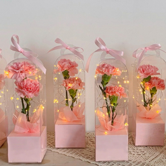 กล่องใส พลาสติก พร้อมฐานรอง กล่องของขวัญ กล่องใส่ดอกไม้ ของชำร่วย พร้อมส่ง